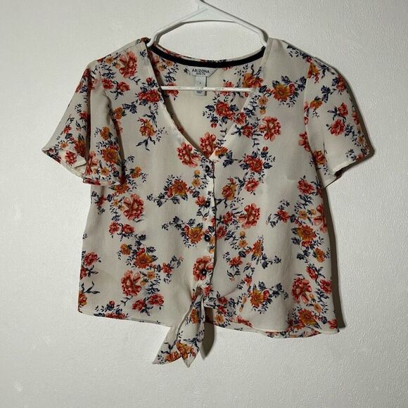 Arizona Floral Button Down Tie-Front Blouse | Size S - Picture 1 of 6